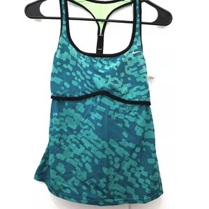 Nike Blue and Green Women's Swim Tankini Top Size Medium